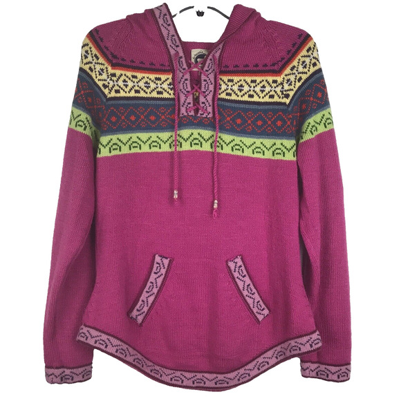 Artesania Hooded Pullover Sweater Alpaca Blend Pink Front Pocket Peru Small - Picture 1 of 9